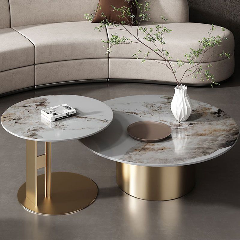 Pedestal Round Coffee Table Glam Slate Nesting Coffee Table Set