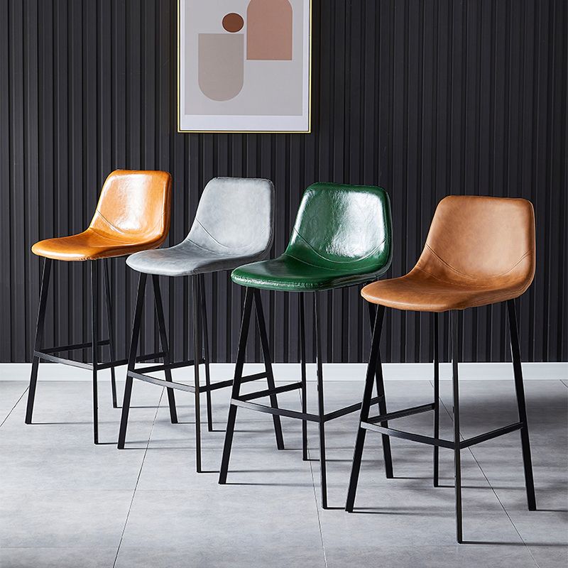 Contemporary Counter Stool Faux Leather Living Room Bar Stool with Metal Legs