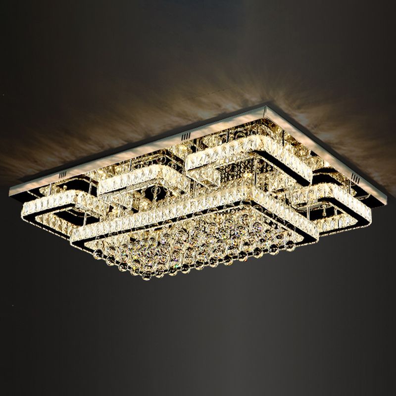Rectangle Shaped LED Flush Mount Light Simplicity Crystal Stainless-Steel Flush Mount Ceiling Light