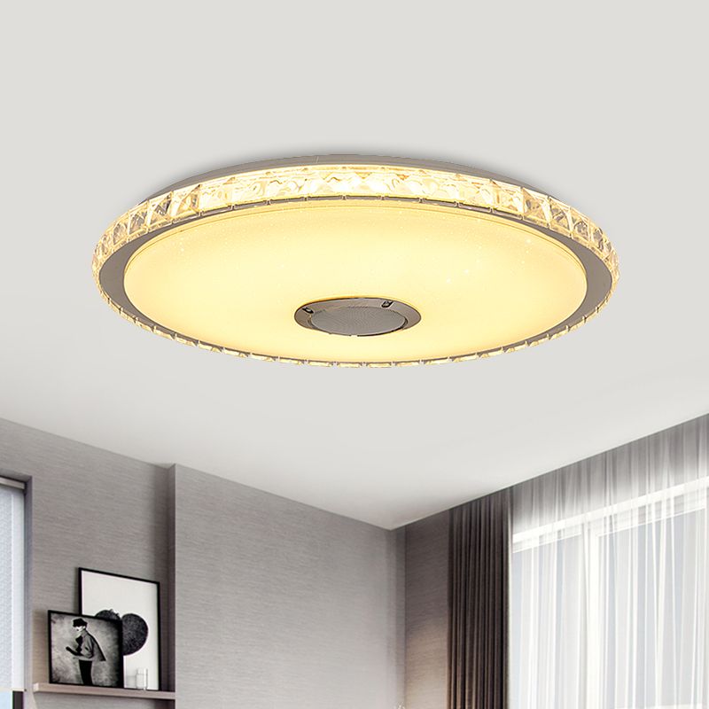 Modernist Slim Round Flush Mount Fixture Crystal Block 16"/19.5" W LED Bedroom Ceiling Flush in Chrome