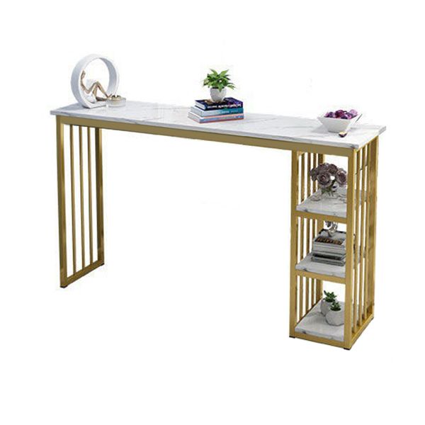 Industrial Rectangle Bar Height Table Faux Wood Bar Table with Storage Base