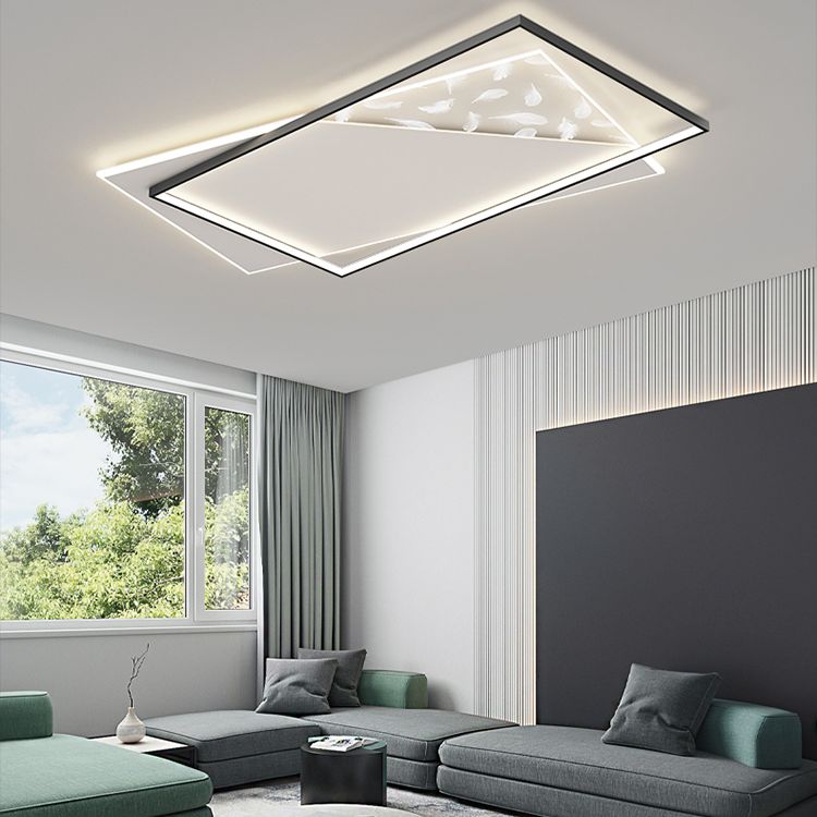 Moderne luxe LED-plafondlamp met veren, geometrische metalen semi-inbouwmontage voor woonkamer
