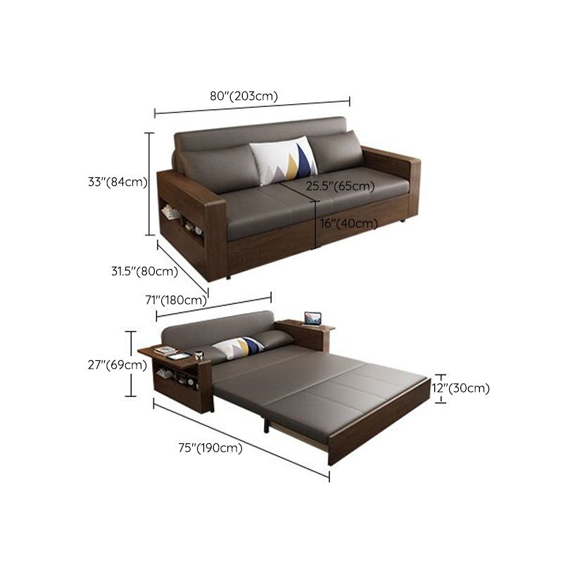 Solid Wood Sofa Futon Square Arm Pillow Included Convertible Sofa