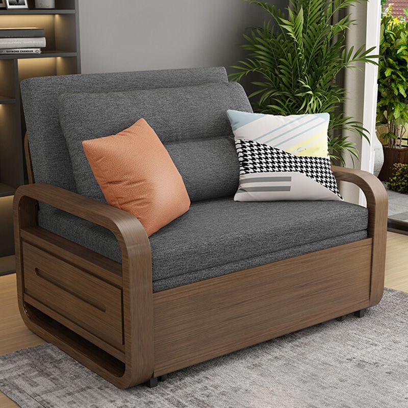 Contemporary Square Arms Sofa Bed Fabric Sleeper Sofa in Gray