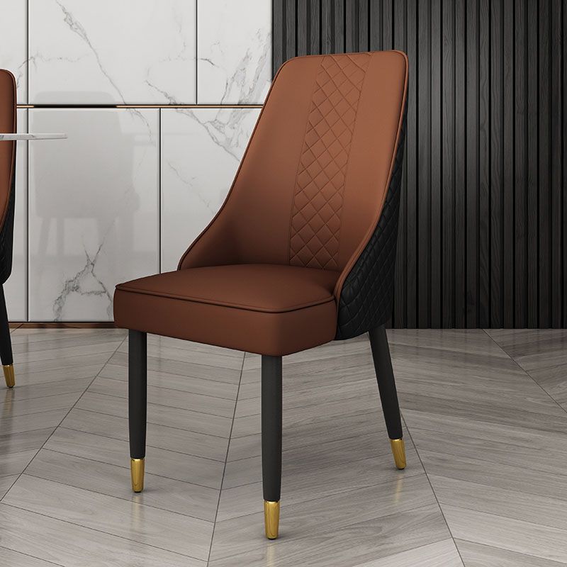 Scandinavian Style Leather Dining Chairs for Kitchen Armless Solid Back Chair