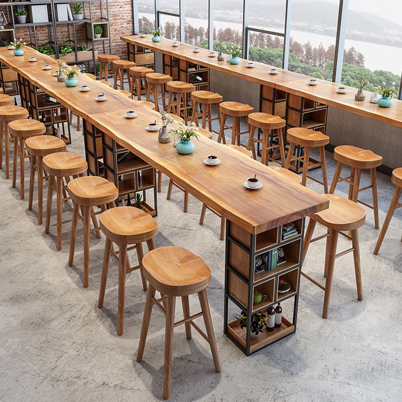 Contemporary Solid Wood Counter Stool Saddle Seat Backless Bar Stool