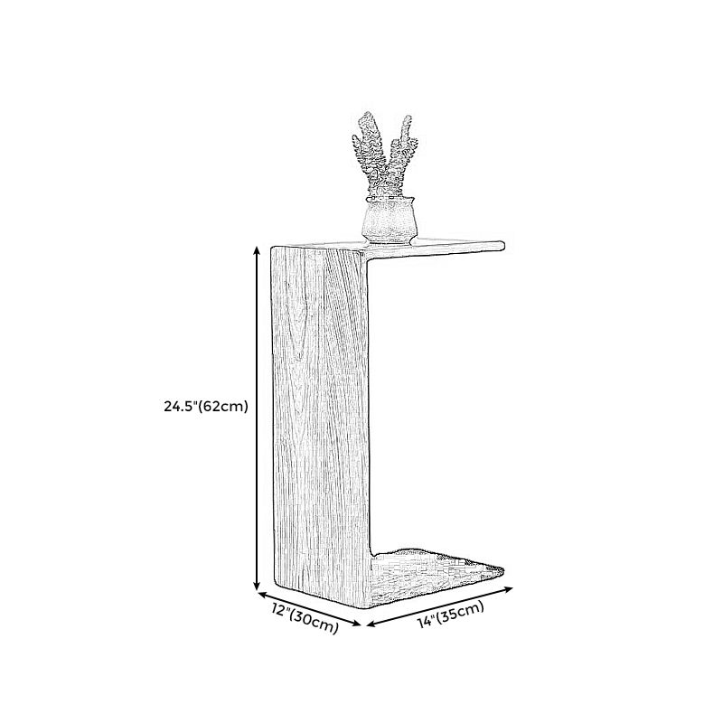 24.4" H Solid Wood Side Table Rectangular Brown/Natural End Table with Floor Shelf