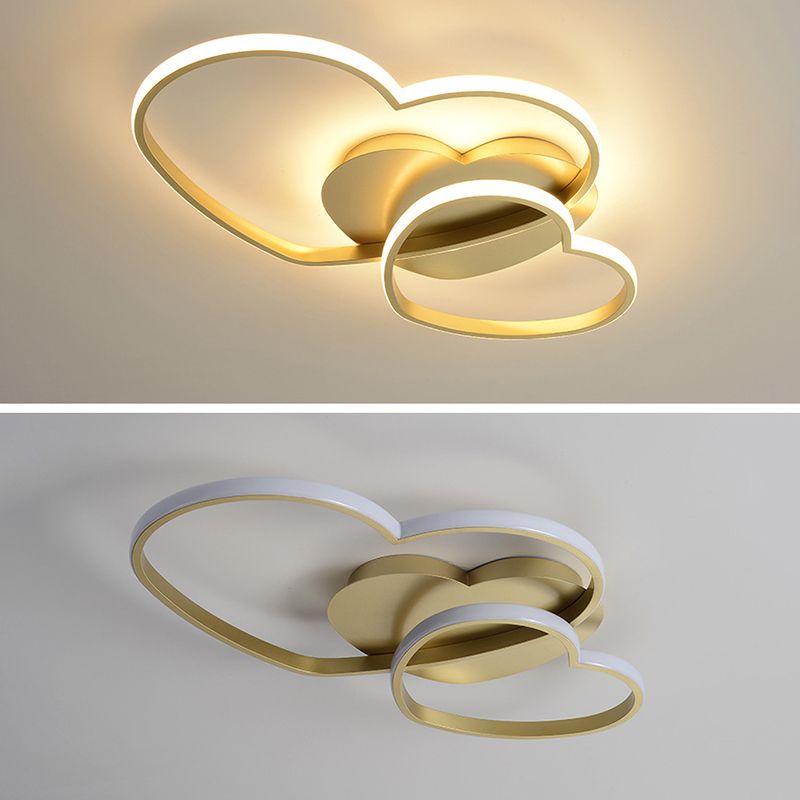 Heart Ceiling Light Fixture Minimalist Style Metal LED Bedroom Semi Flush Mount Light