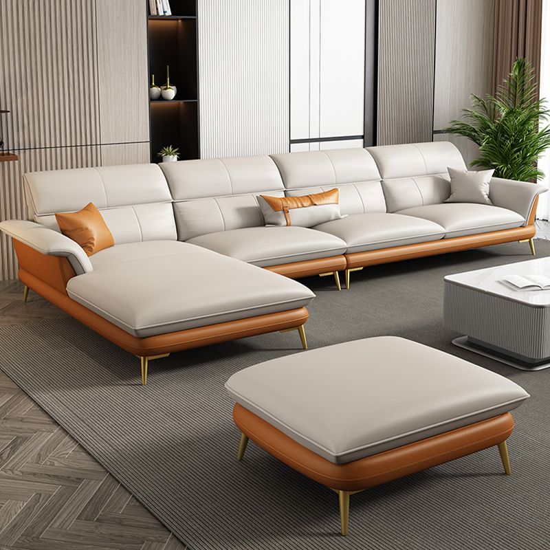 Modern Cream Genuine Leather Pillow Top Arm Sofa/Sectional for Living Room