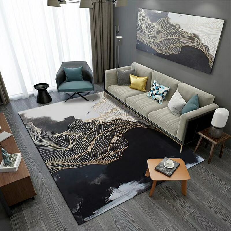 Ink Painting Rug Polyester Modern Area Carpet Stain Resistant Indoor Rug for Living Room
