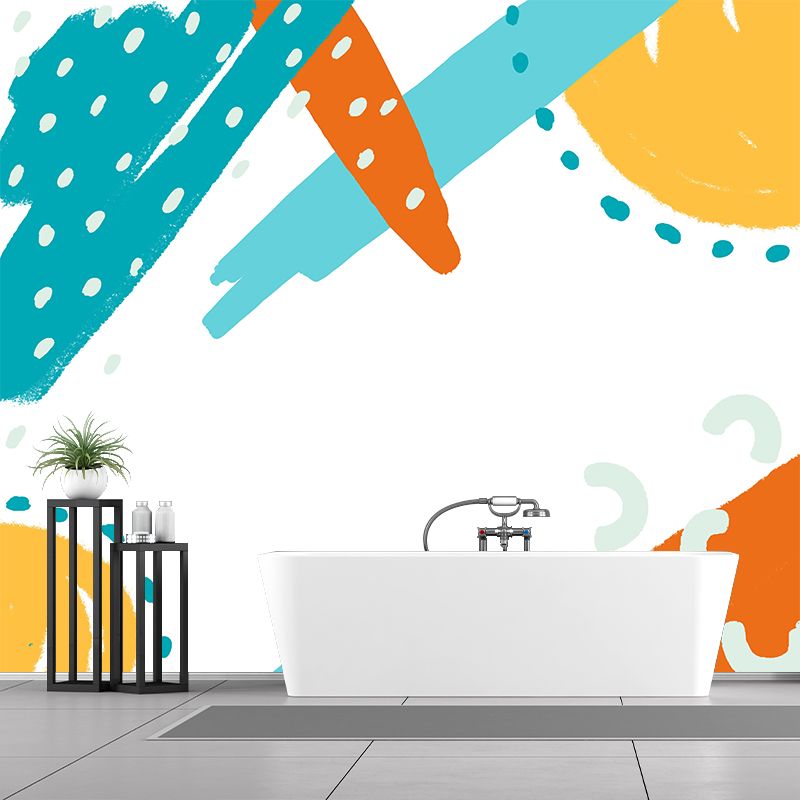 Novelty Sun Drawing Wallpaper Mural for Kids Room Personalized Wall Art in Orange-Blue