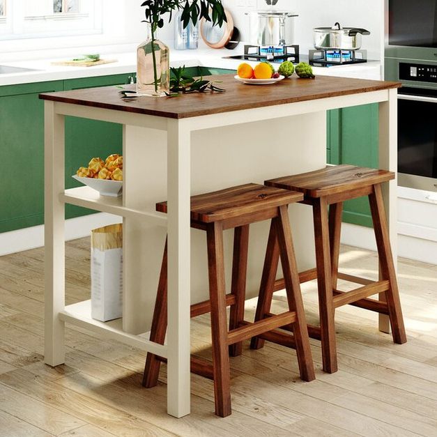 Modern Stationary Kitchen Island table Wood Rectangular Kitchen Island table