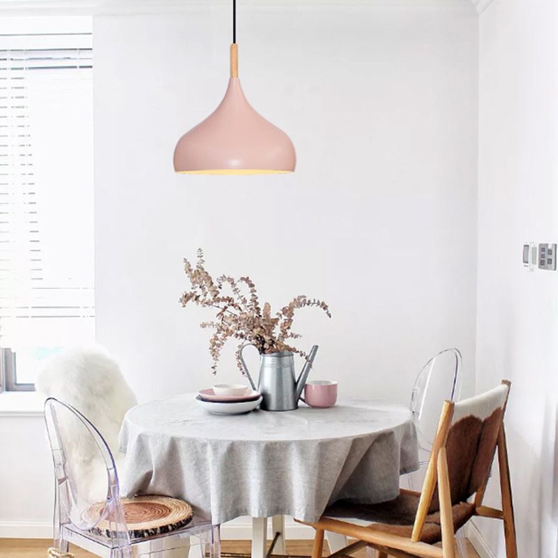 Nordic Style Macaroon Hanging Light Metal Teardrop Shade Single Bulb Pendant Lamp with 39.3" Adjustable Suspension Wire