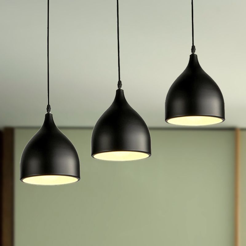 Metallic Black/White Ceiling Pendant Lighting Dome Shade 3 Lights Modernist Style Hanging Light