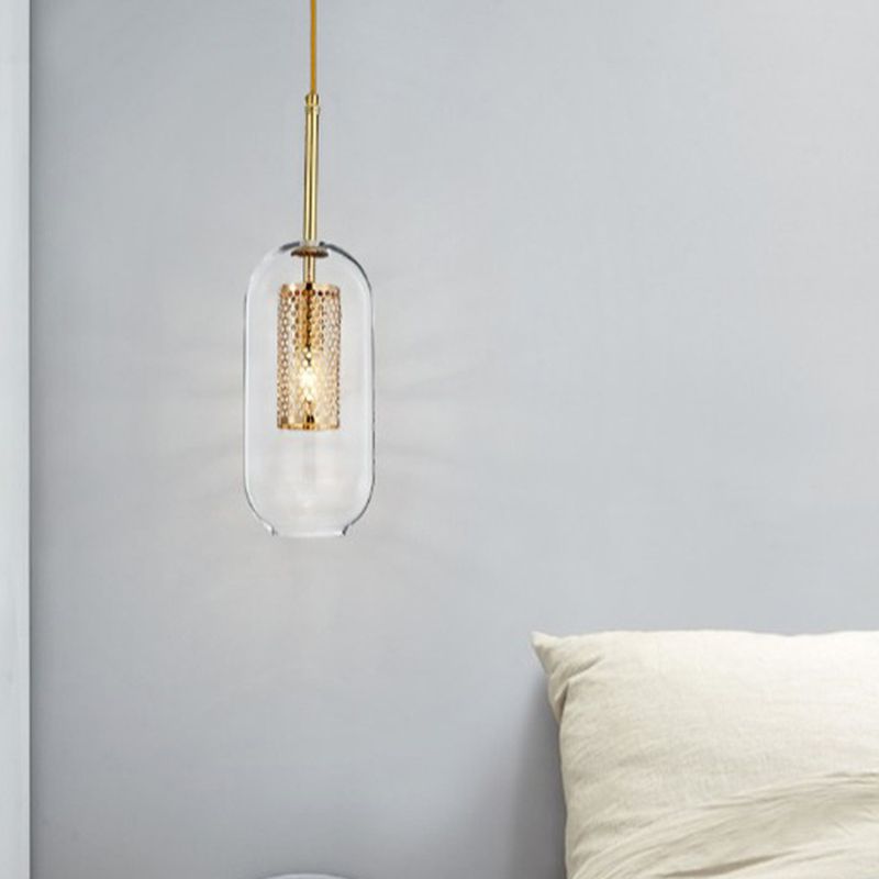 1 léger pendentif cylindrique lumière moderne minimaliste en verre transparent à manger lampe suspendue