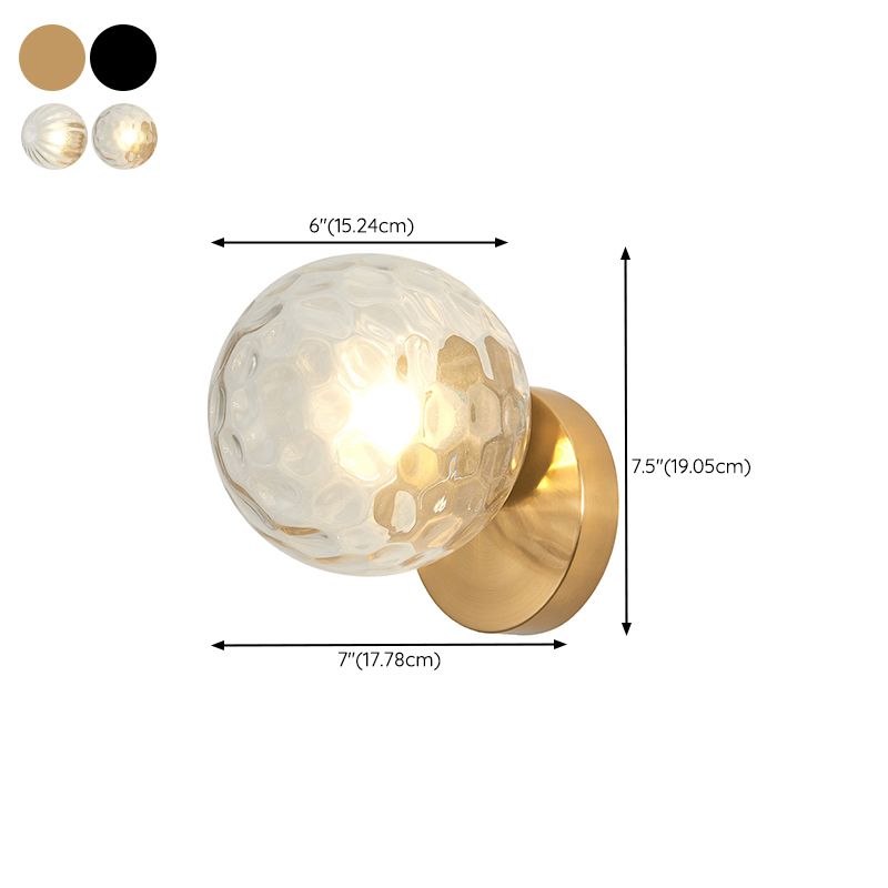 Globe Shade 1 - Light Wall Lighting Fixture in Black / Gold Iron & Glass Wall Fixture