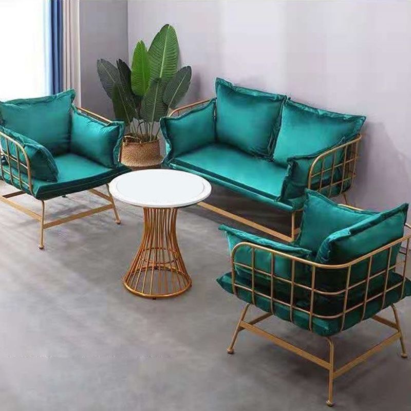Golden Frame Velvet Loveseat with Pillow Top Arm for Apartment