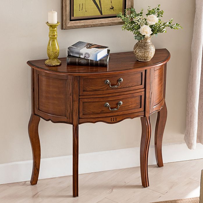 Mid-Century Modern Wood Accent Table Half Moon Console Sofa Table for Hall