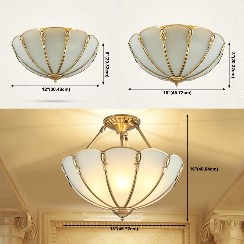 Vintage Shaded Ceiling Light Fixture Glass Ceiling Mount Chandelier in Brass