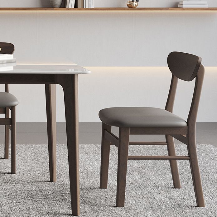 4 Legs Wood Dining Table Mid-century Modern Style Rectangle White Stone Top Dining Table