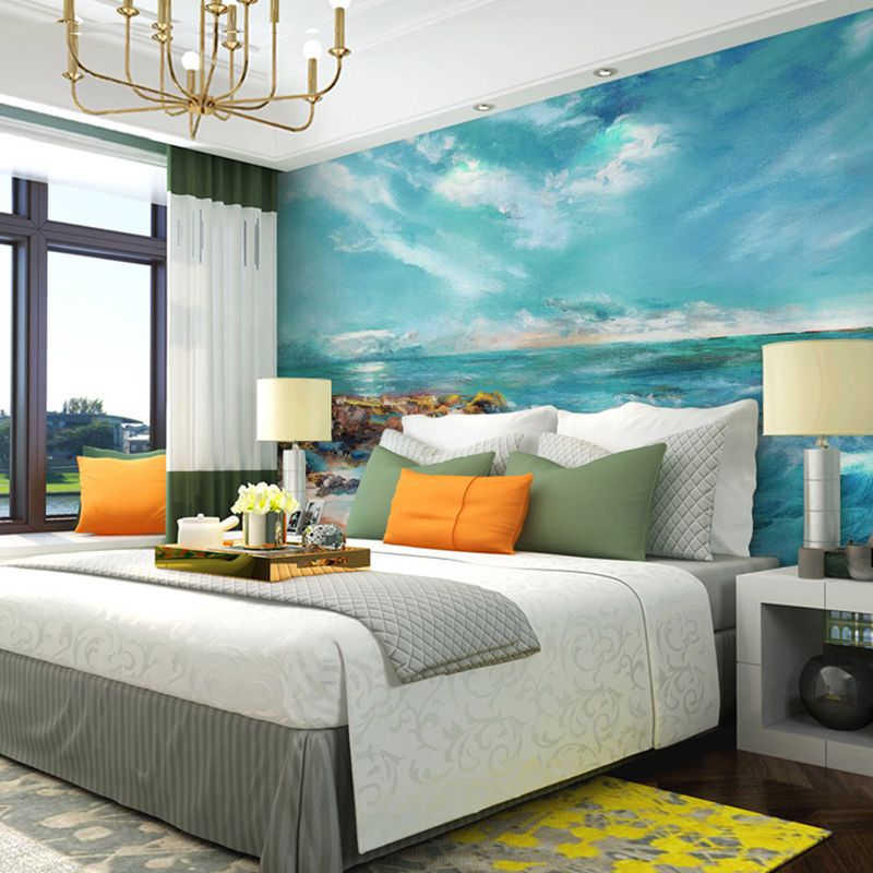 Contemporary Mural Wallpaper for Home Decoration, Sea Scene in Sky Blue, Personalized Size Available