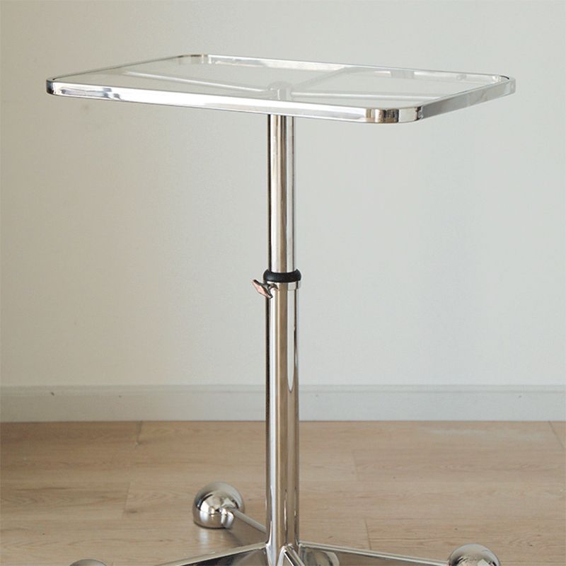 23.6" W Clear Glass End Table Pedestal Stainless Steel Side Table with Adjustable Height