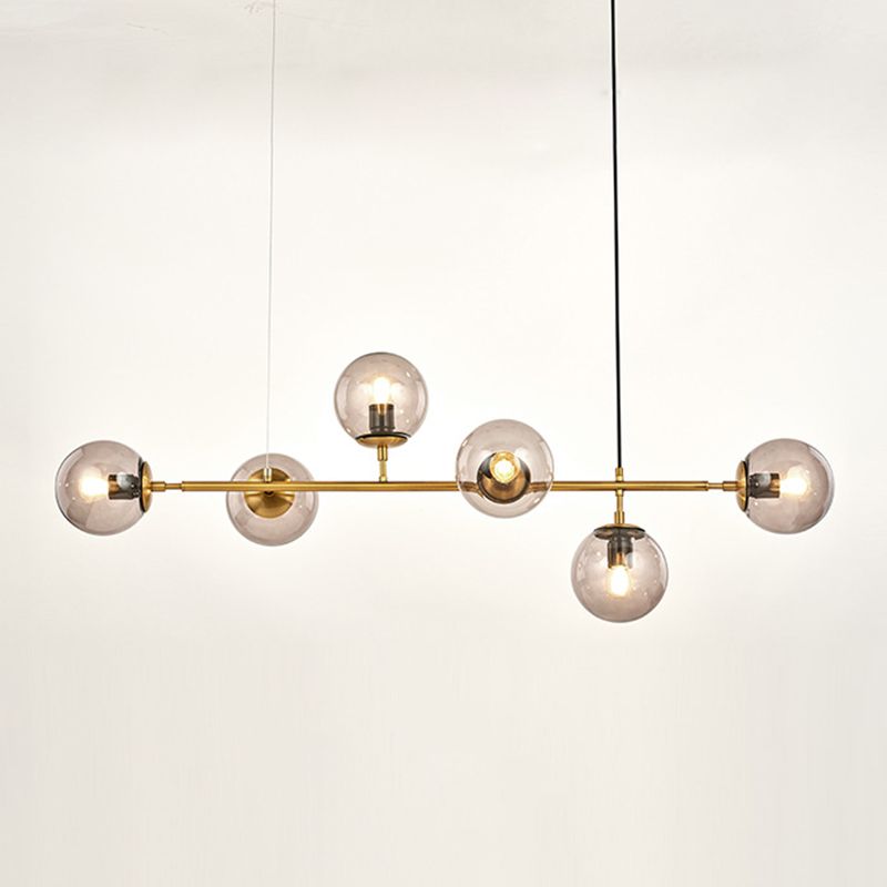 Luce isola a 6 luci d'oro nella moderna luce a sospensione di sputnik in ferro battuto minimalista con tonalità di vetro