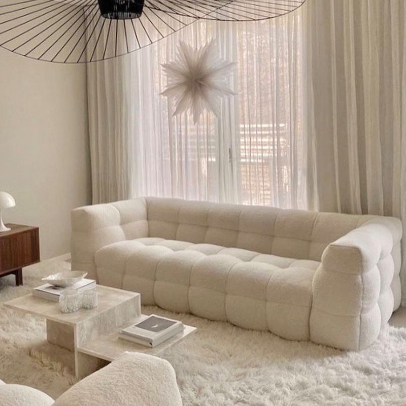 Biscuit Back Sofa Tuxedo Arm Seating in Beige for Living Room