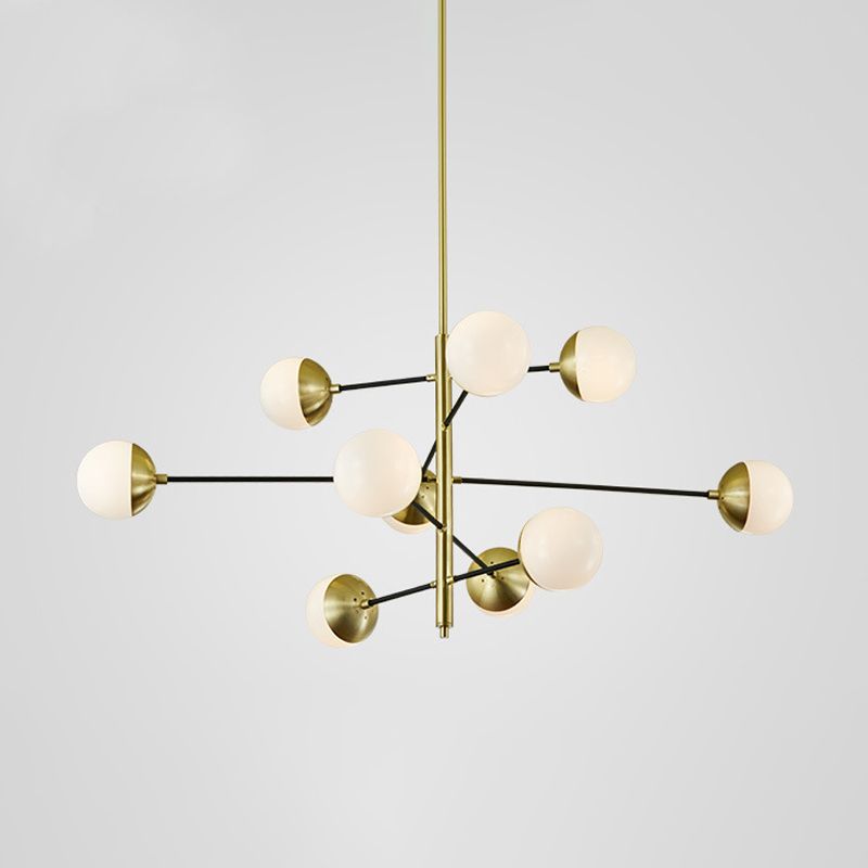 Post-Modern 5 Tiers Chandelier Ivory Ball Glass 10-Light Dining Room Suspension Pendant Light in Gold