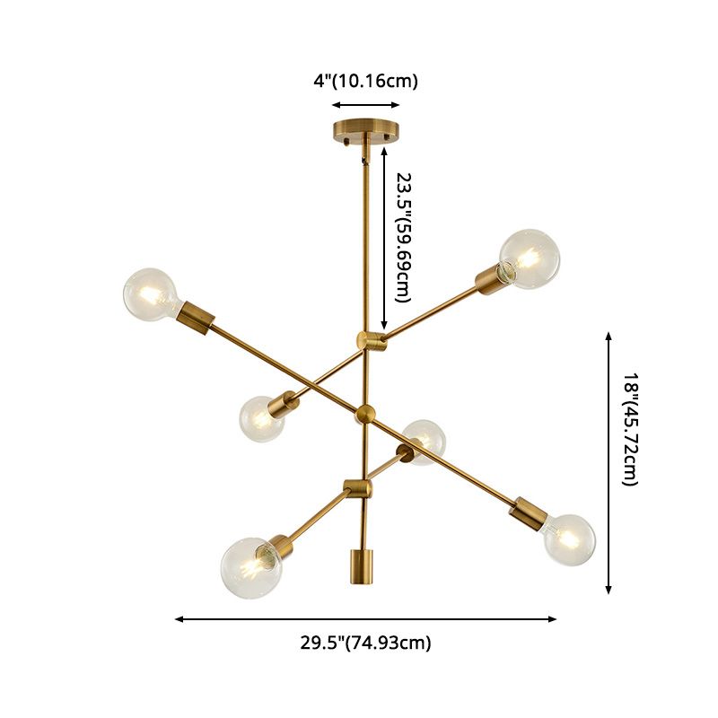 6-Lights Minimalism Metal Molecular Chandelier Lamp Nordic Style Open Bulb Design Dining Room Pendant