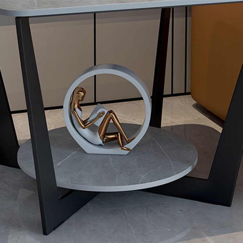 Modern Style Metal Iron Black Base Slab Top with Storage Rack Round Side Table