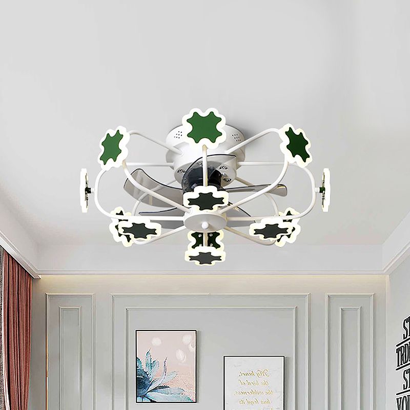 Cage de fleur LED Semi Flush Plafond ventilateur macaron fer 5-lame 23,5 "W chambre semi-flustion Mount Lumière avec décoration croix en gris / blanc / café