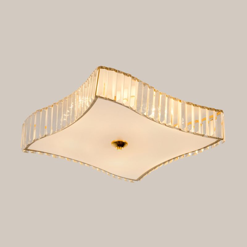 Simplicity 6 Lights Flush Mount Lamp White Rhombus Ceiling Fixture with Clear Crystal Shade