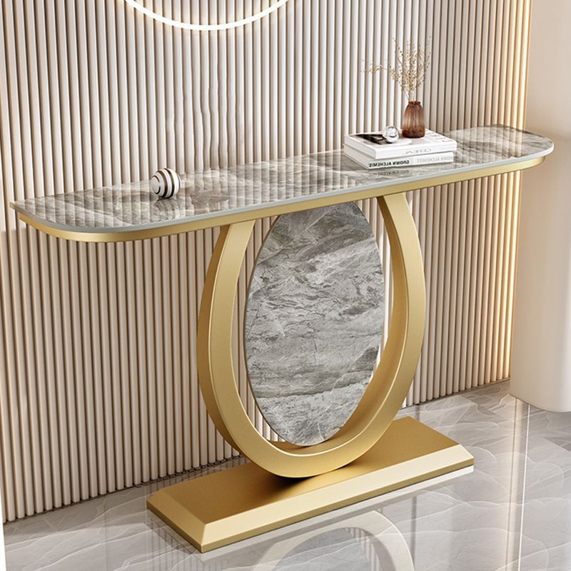 Glam Stone Accent Table Half Moon Console Sofa Table for Hall