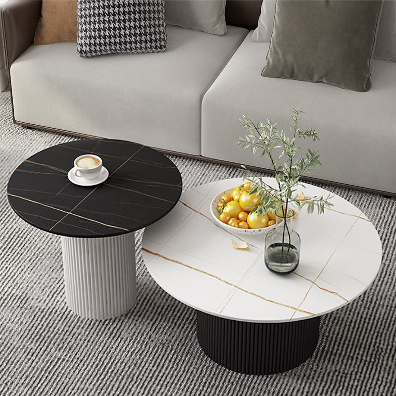 Modern Style Black/white Rock Slab Top Metal Craft Round Coffee Table
