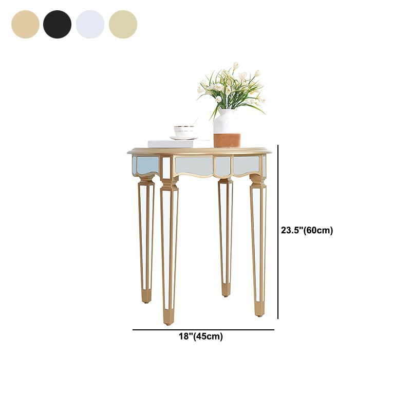 Round Glass Top Side End Table Modernistic Solid Wood 4 Legs End Table