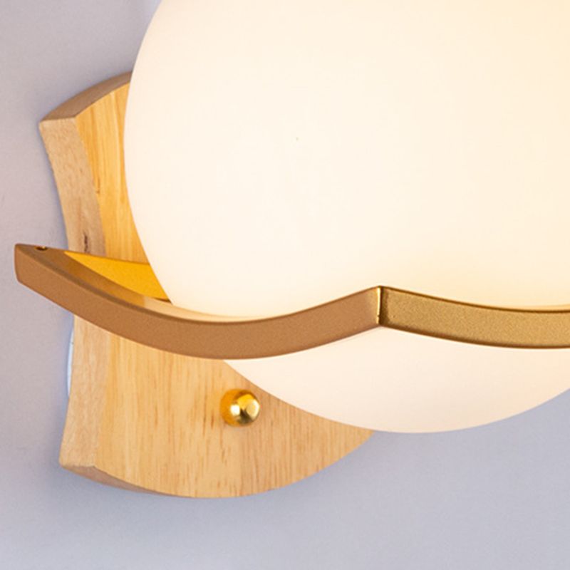 Modern Style Wooden Wall Sconce Glass Shade 1 Light Wall Mount Light Fixture