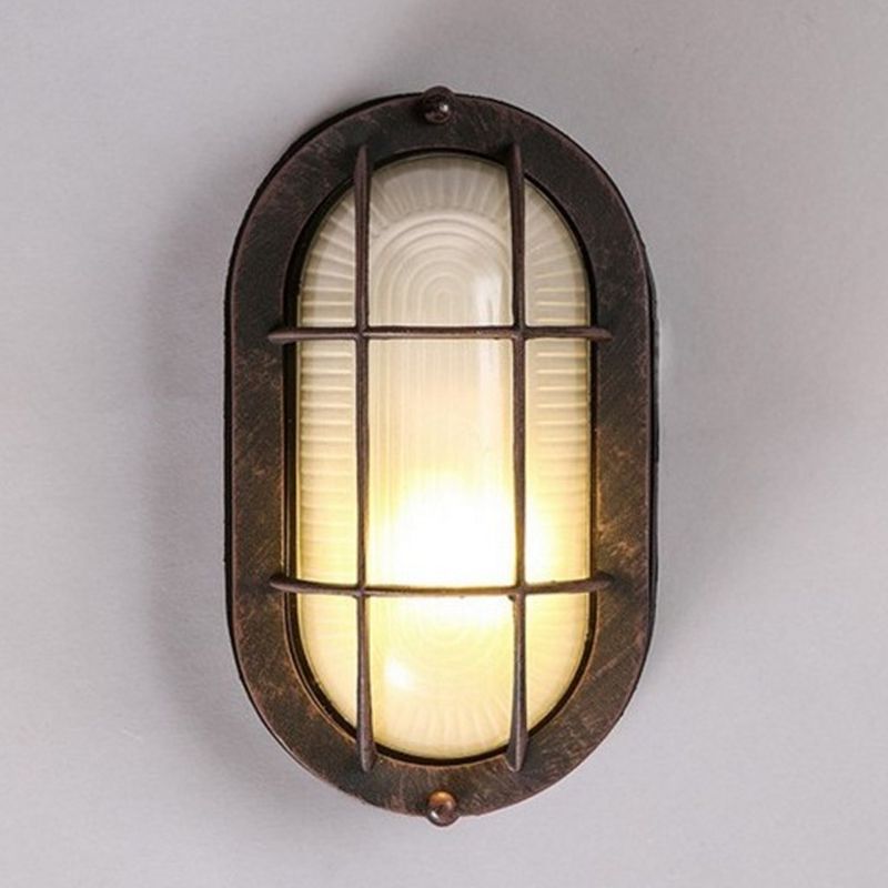 Einflammige ovale Deckenleuchte, industrielle Wandleuchte aus gefrostetem weißem Rippenglas, Deckenleuchte für den Außenbereich