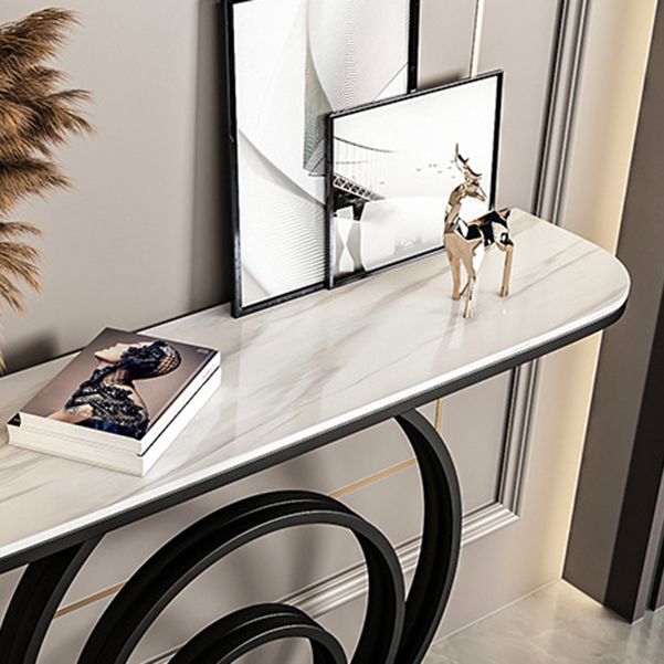 Stone Half Moon Console Table 31.5-inch Tall Accent Table with Shelf
