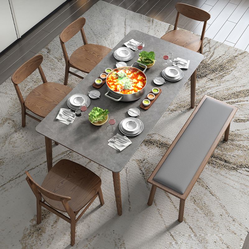 Sintered Stone Rectangle Dining Table Medieval Modern Table with Wooden 4 Legs