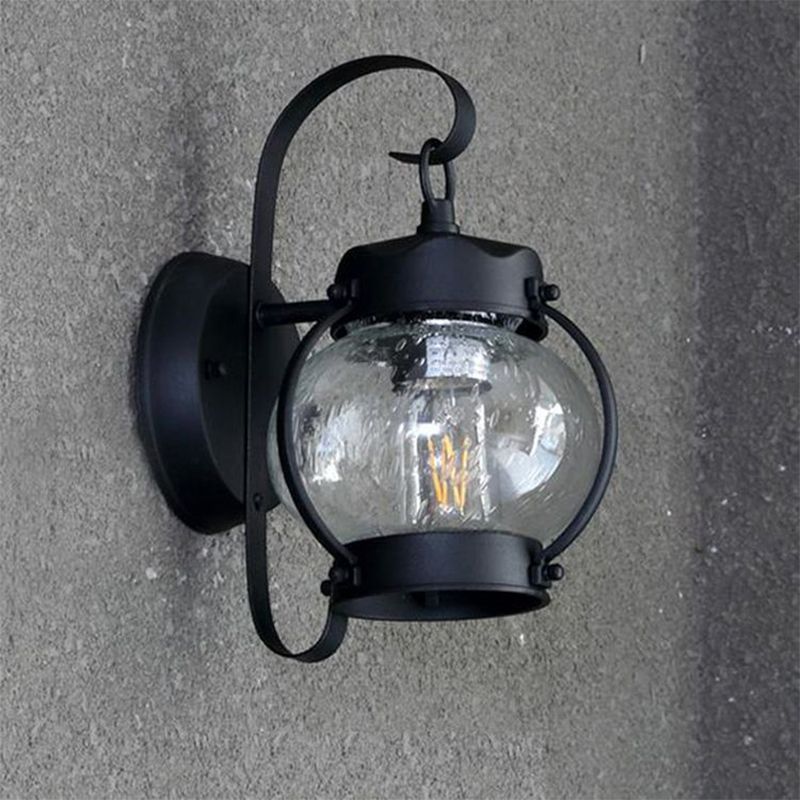 One Bulb Wall Light with Cylinder/Lantern Shade Bubble Glass Industrial Porch Sconce Lighting Fixture in Black