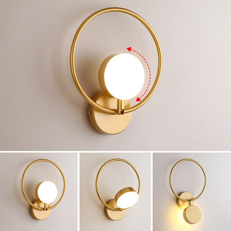 Nordic Style Iron Wall Light Circle Shape LED Wall Lamp with Glass Shade for Bedroom