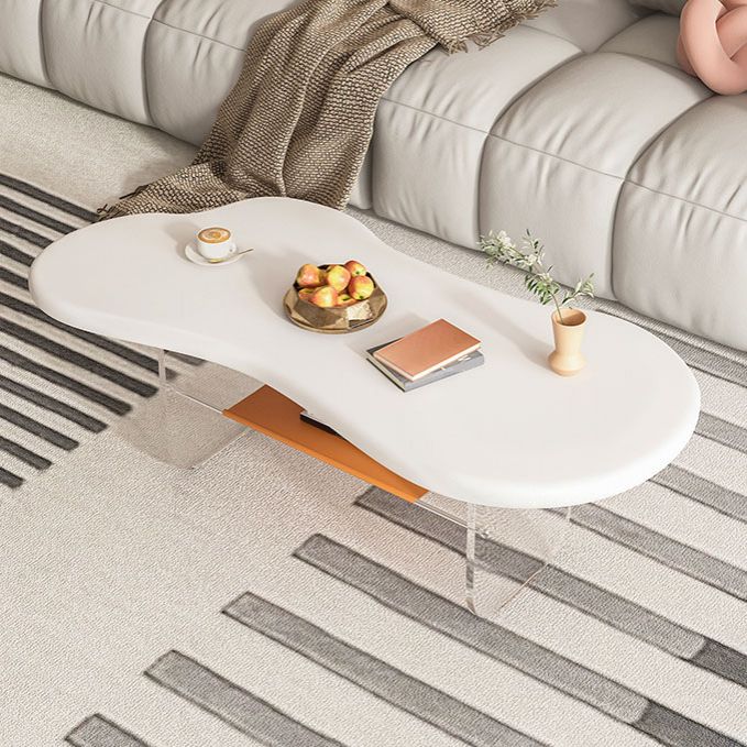 Modern White Trestle Coffee Table Geometric Manufactured Wood Cocktail Table