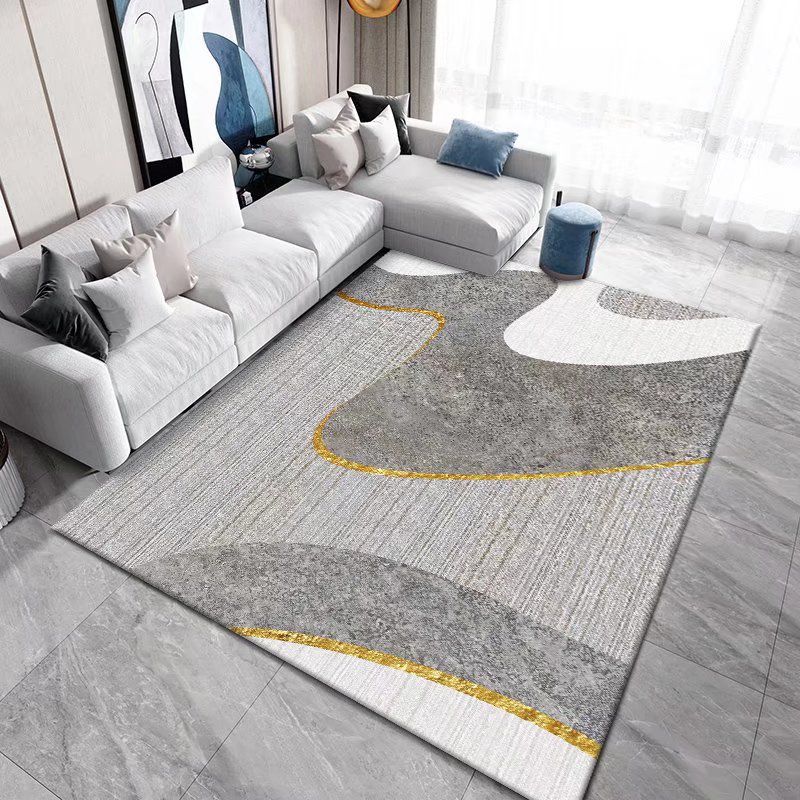 Black Modern Rug Polyester Geometric Patterns Rug Washable Rug for Living Room