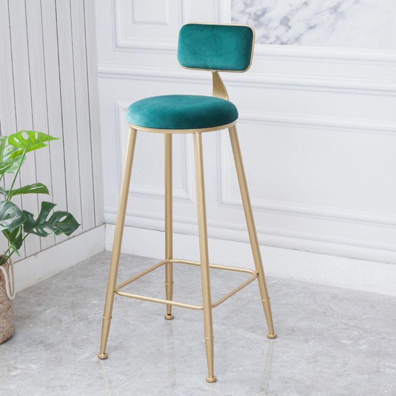 Scandinavian Footrest Bar Stools Fabric Round Seat Barstool with 4 Gold Iron Legs