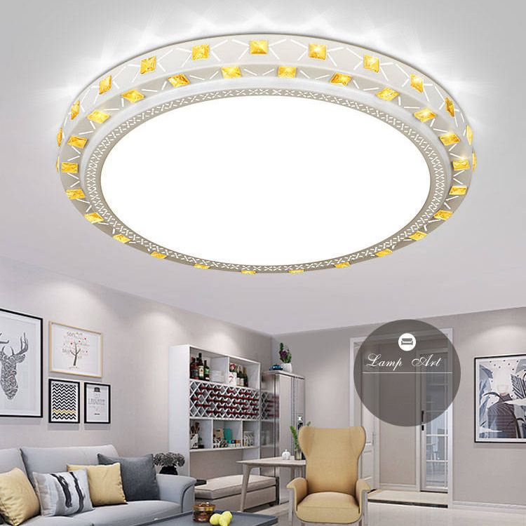 Geometric Shaped Living Room Ceiling Lamp Acrylic Modern LED Flush Light with Crystal Decoration
