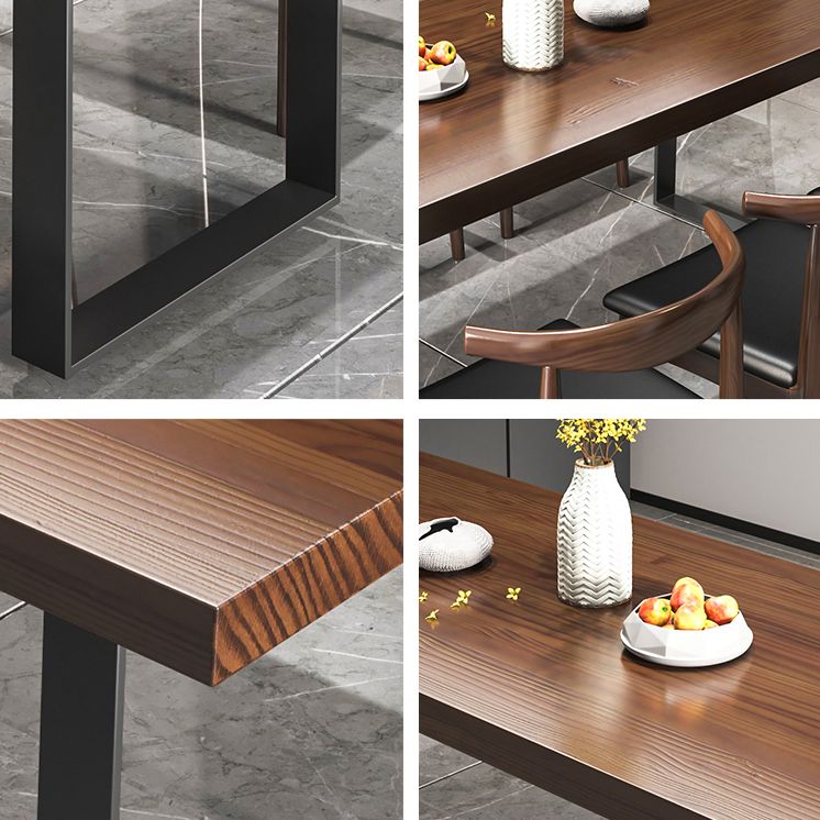 Industrial Style Solid Wood Dining Set with Fixed Table and Double Pedestal Base