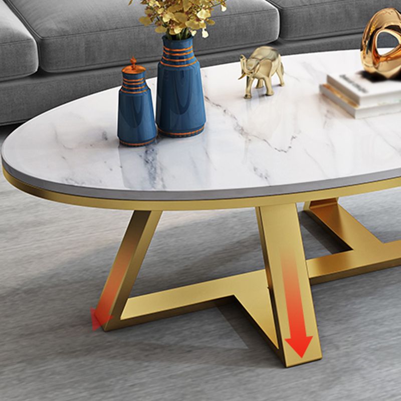 Modern Slate Cross Legs Coffee Table Oval Cocktail Table in Grey/White