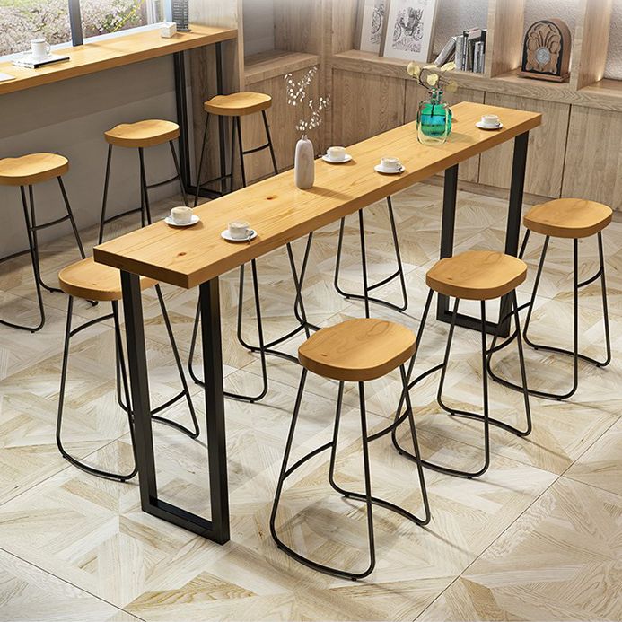 Solid Wood Bar Stool and Table Set 1/4/7 Pcs Black Iron Base Bar Table and Stools