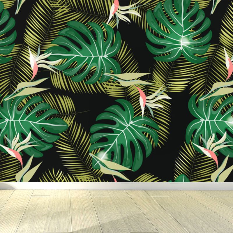 Tropical Leaves Pattern Mural Decal Green Dining Bedroom Wall Covering, Personalized
